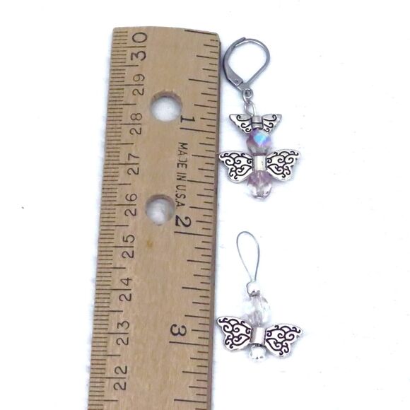 Butterfly Stitch Markers, Silver Toned, Handmade, For Knitting or Crochet Tools - Picture 5 of 6